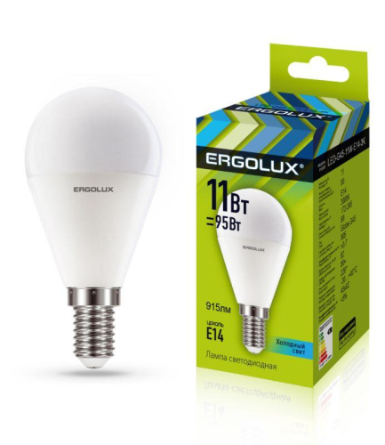 Лампа светодиодная LED-G45-11W-E14-4K Шар 11Вт E14 4500К 172-265В Ergolux 