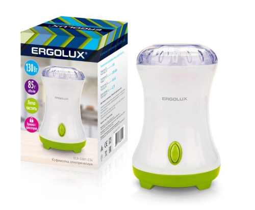 Кофемолка электрич. ELX-CG01-C34 130Вт 220-240В 85г бел./салат. Ergolux 