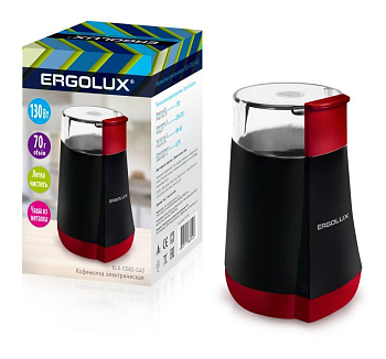 Кофемолка электрич. ELX-CG02-С43 130Вт 220-240В 70г черн./красн. Ergolux 