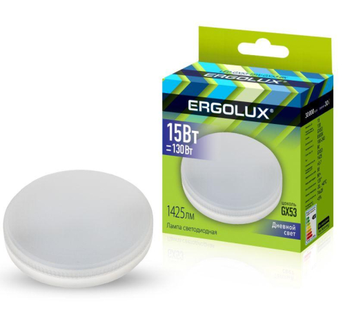 Лампа светодиодная LED-GX53-15W-GX53-6K 15Вт GX53 6500К 180-240В Ergolux 
