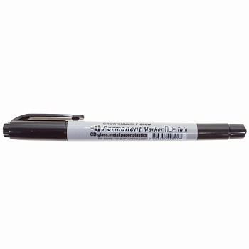 Маркер перманентный двухсторонний "Multi Marker Twin" 2мм/1мм пулевидный черн. Crown 