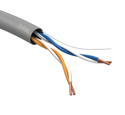 Кабель витая пара U/UTP кат.5e 2х2х24AWG solid CU PVC сер. 305м (м) Эра 