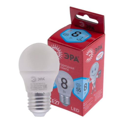 Лампа светодиодная P45-8W-840-E27 R 8Вт P45 шар 4000К нейтр. бел. E27 Эра 