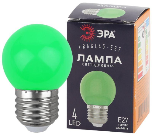 Лампа светодиодная ERAGL45-E27 P45 1Вт шар зел. E27 4SMD для белт-лайт ЭРА 