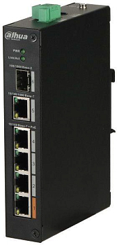 Коммутатор DH-PFS3106-4ET-60 4х100Мбит 1G 1SFP 3PoE+ 60Вт неуправляемый Dahua 