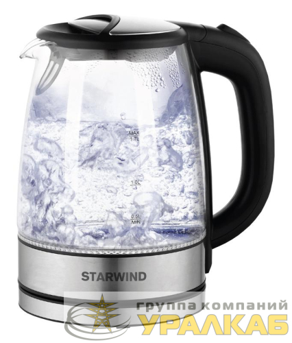 Чайник электрический SKG5210 1.7л 2200Вт черн./серебр. (корпус стекло) STARWIND 