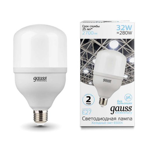 Лампа светодиодная Elementary T100 E27 32Вт 2700лм 180-240В 6500К Gauss 