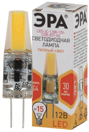 Лампа светодиодная LED-JC-1.5W-12V-COB-827-G4 120лм ЭРА 