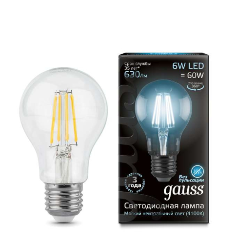 Лампа светодиодная Black Filament А60 E27 6Вт 4100К Gauss 