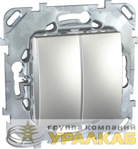 Механизм переключателя проходного 2-кл. СП Unica Top 10А IP20 (2х(сх. 6)) алюм. SchE 