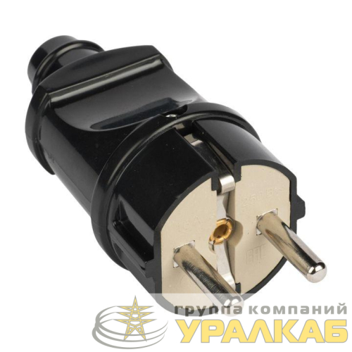 Вилка прямая 16А 250В с заземл. черн. EKF 
