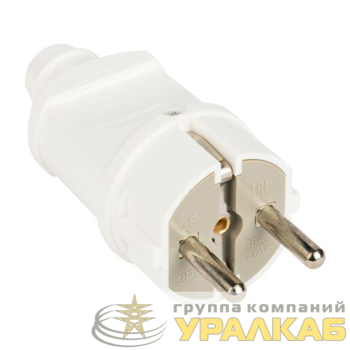 Вилка прямая 16А 250В с заземл. бел. EKF 