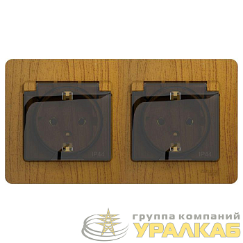 Розетка 2-м СП 2мод. Glossa 16А IP44 с заземл. защ. шторки в сборе дуб SchE 