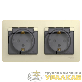 Розетка 2-м СП 2мод. Glossa 16А IP44 с заземл. защ. шторки в сборе беж. SchE 