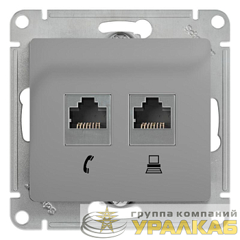 Механизм розетки комп. + телеф. 2-м СП Glossa RJ11 + RJ45 CAT.5E алюм. SchE 