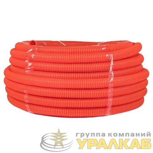 Труба гофрированная ПНД d32мм с протяжкой оранж. (уп.50м) Plast PROxima EKF 