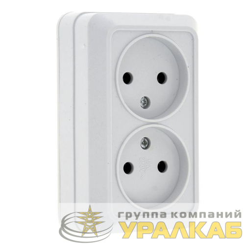 Розетка 2-м ОП Рим 10А IP20 без заземл. бел. EKF 