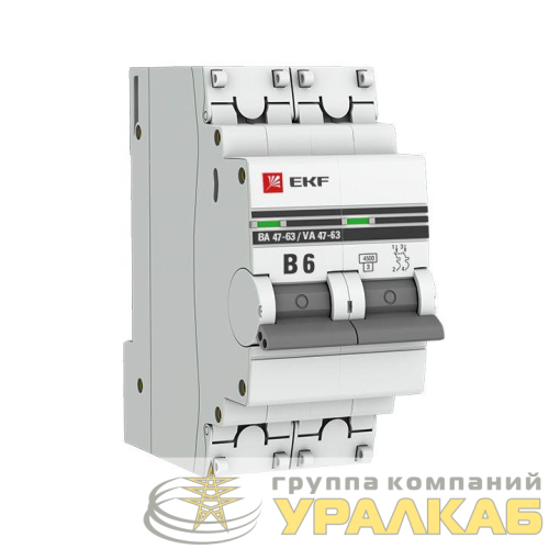 Выключатель автоматический модульный 2п B 6А 4.5кА ВА 47-63 PROxima EKF 