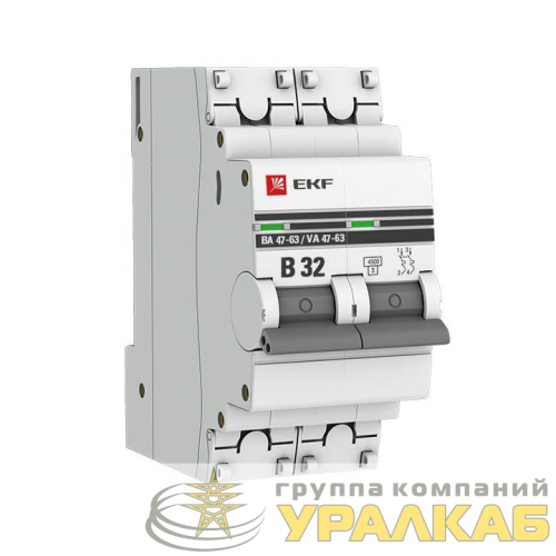 Выключатель автоматический модульный 2п B 32А 4.5кА ВА 47-63 PROxima EKF 