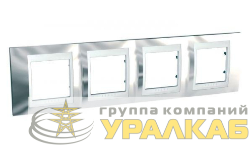 Рамка 4-м Unica серебро бел. вставка SchE 