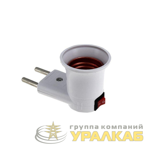 Переходник вилка-Е27 с выкл. бел. EKF 
