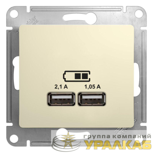 Механизм розетки USB 1-м СП Glossa 5В/2100мА 2х5В/1050мА беж. SchE 