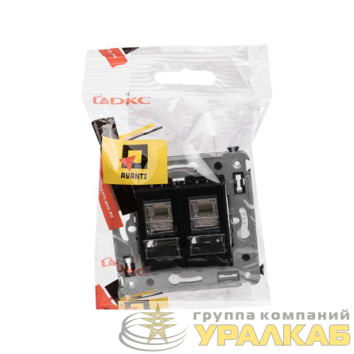 Розетка 2-м СП RJ-45 кат.5e экранированная Avanti "Черный квадрат" DKC 