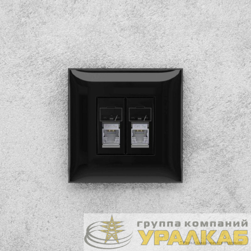 Розетка 2-м СП RJ-45 кат.5e экранированная Avanti "Черный квадрат" DKC 