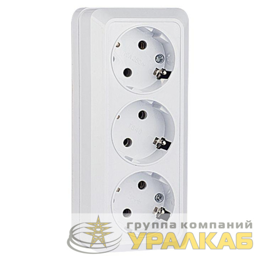 Розетка 3-м ОП Рим 16А IP20 с заземл. бел. EKF 