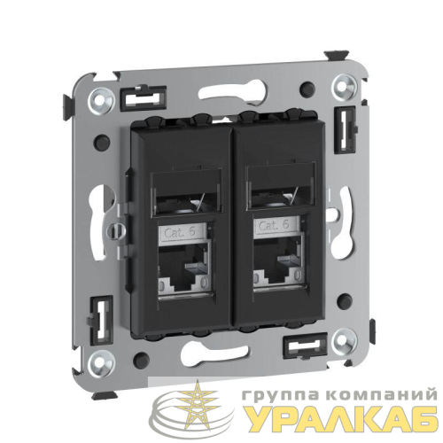 Розетка компьютерная 2-м RJ-45 СП кат.6 экранированная Avanti "Черный матовый" DKC 