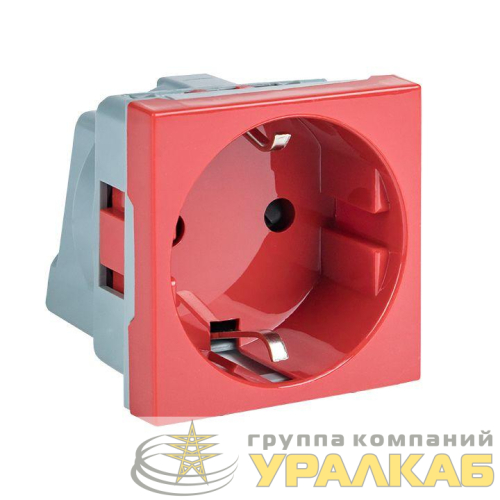 Розетка 45х45 (2 модуля) с заземл. прямая красн. EKF 