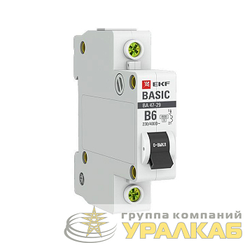 Выключатель автоматический модульный 1п B 6А 4.5кА ВА 47-29 Basic EKF 