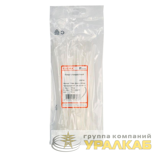 Хомут кабельный 3.6х200 полиамид бел. (уп.100шт) DKC 