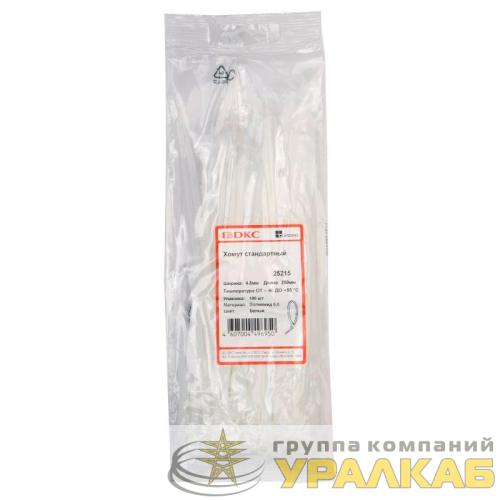 Хомут кабельный 4.8х200 полиамид бел. (уп.100шт) DKC 