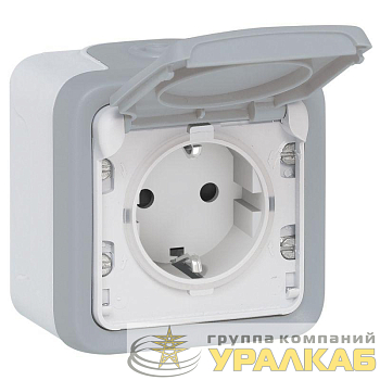 Розетка 1-м ОП Plexo 16А IP55 2P+E с крышкой немецк. стандарт винт. клеммы сер. Leg 