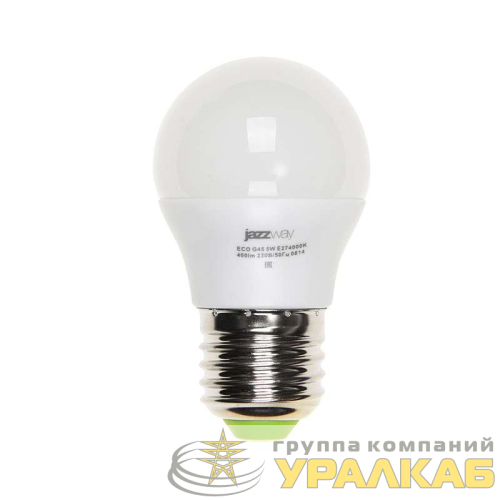Лампа светодиодная PLED-ECO-G45 5Вт шар 4000К нейтр. бел. E27 400лм 220-240В JazzWay 