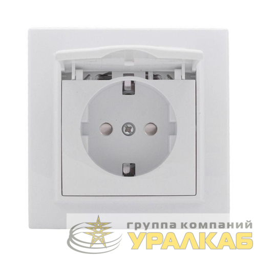 Розетка 1-м СП Минск 16А IP20 с заземл. защ. шторки с крышкой бел. Basic EKF 