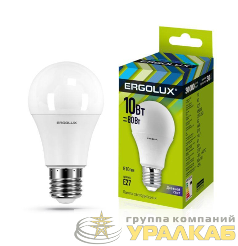 Лампа светодиодная LED-A60-10W-E27-6500K грушевидная ЛОН 172-265В Ergolux 