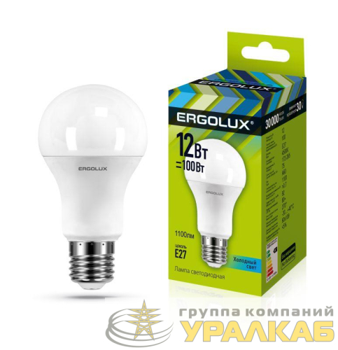 Лампа светодиодная LED-A60-12W-E27-4500K грушевидная ЛОН 172-265В Ergolux 