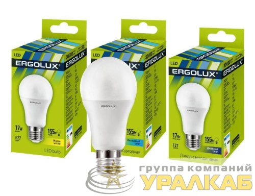 Лампа светодиодная LED-A60-17W-E27-4К 17Вт грушевидная E27 4500К нейтр. бел. 172-265В ЛОН Ergolux 