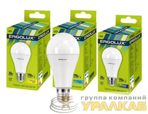 Лампа светодиодная LED-A65-20W-E27-4К 20Вт 4000К нейтр. бел. E27 172-265В ЛОН Ergolux 