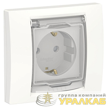 Розетка 1-м СП 2мод. Unica New 16А IP44 с заземл. защ. шторки с крышкой бел. SchE 