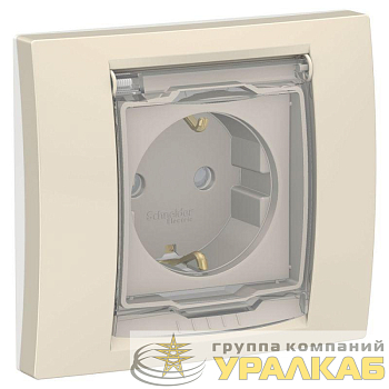 Розетка 1-м 2мод. Unica New 16А IP44 с заземл. защ. шторки с крышкой беж. SchE 