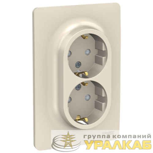 Розетка 2-м СП 2мод. Unica New 16А IP21 с заземл. защ. шторки винт. клеммы беж. SchE 