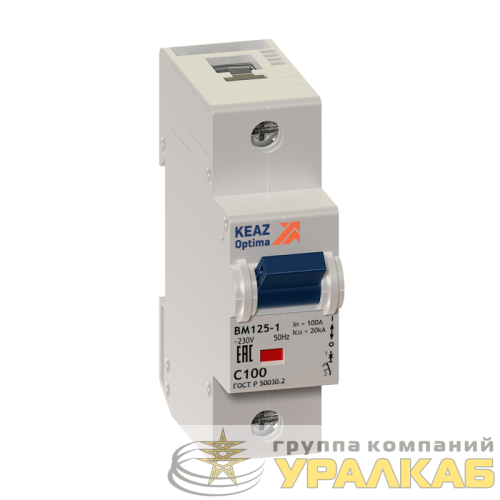 Выключатель автоматический модульный 3п C 100А 20кА OptiDin BM125-3C100-8ln-УХЛ3 КЭАЗ 