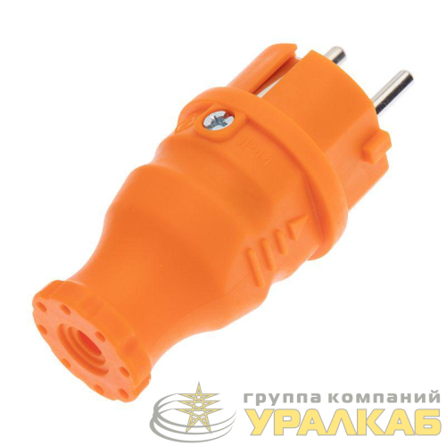 Вилка прямая влагозащищенная с заземл. 16А IP44 каучук оранж. Rexant 