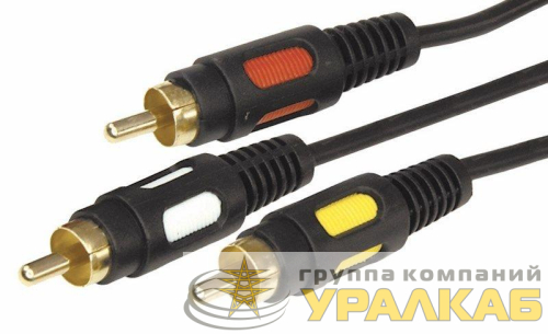 Шнур 3RCA Plug - 3RCA Plug 3м (GOLD) (уп.10шт) Rexant