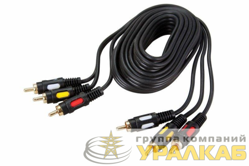 Шнур 3RCA Plug - 3RCA Plug 3м (GOLD) (уп.10шт) Rexant