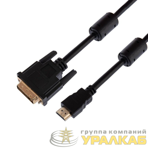 Шнур HDMI - DVI-D gold 3м с фильтрами Rexant 