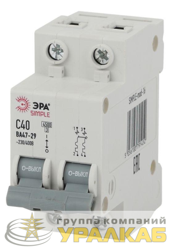 Выключатель автоматический модульный 2п C 16А 4.5кА ВА 47-29 SIMPLE-mod-12 ЭРА 